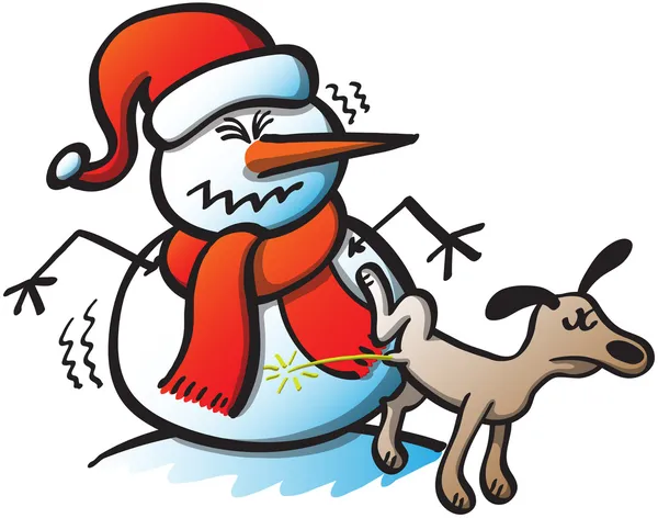 Dog urineren op snowman — Stockvector