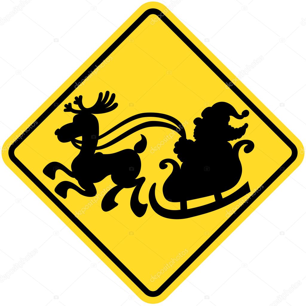 Yellow traffic sign of crossing Santa Claus