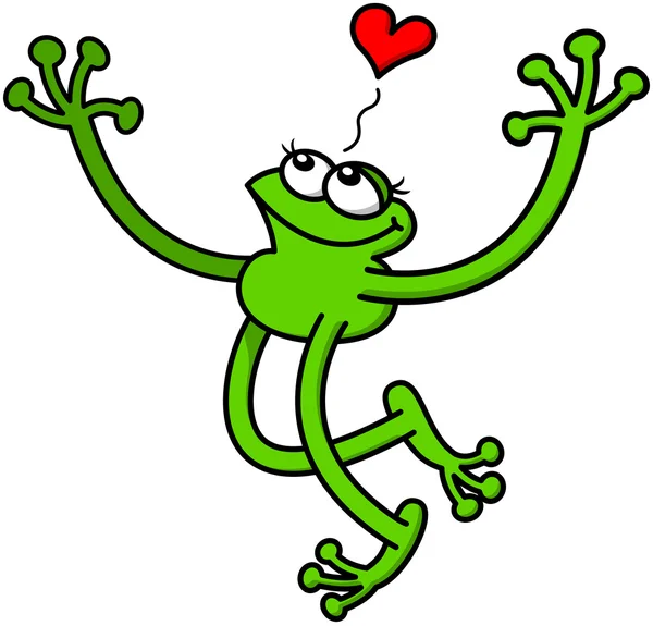 Cute green frog in love — Stock Vector