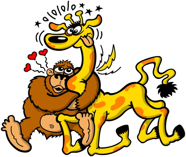 Gorilla in love with a giraffe — Stock Vector