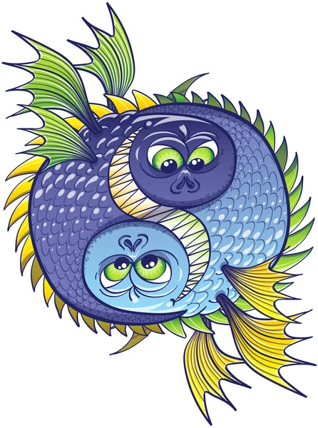 Yin yang conformado por dos peces malintencionados — Vector de stock