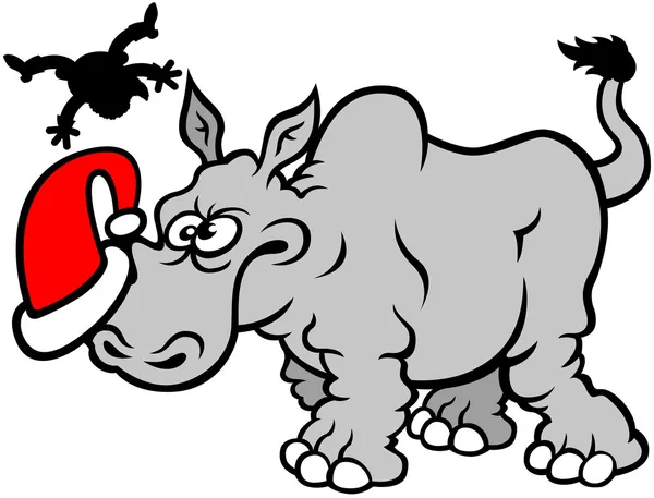 Rhino in santa hat — Stock Vector