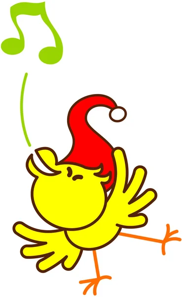 Bird in red Christmas hat — Stock Vector