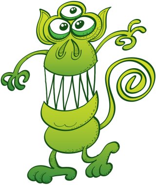 Green monkey-like monster with three eyes clipart