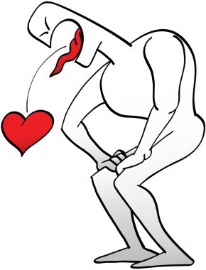 Man  vomiting a red heart clipart