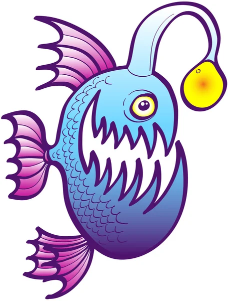 Pescado azul abisal con dientes afilados — Vector de stock