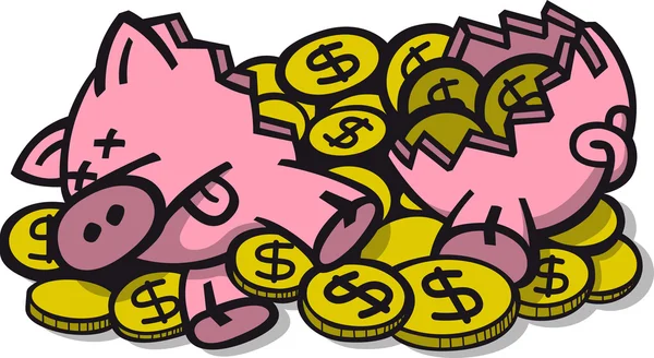 Broken piggy bank — Stock Vector