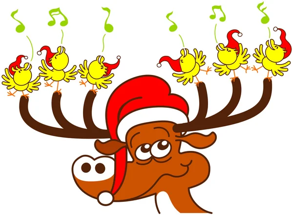 Nice deer with red Santa hat — Stock Vector