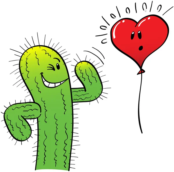 Groene cactus met hart ballon — Stockvector