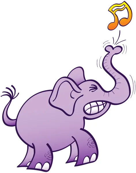 Purpurfarbener Elefant macht musikalische Notizen — Stockvektor