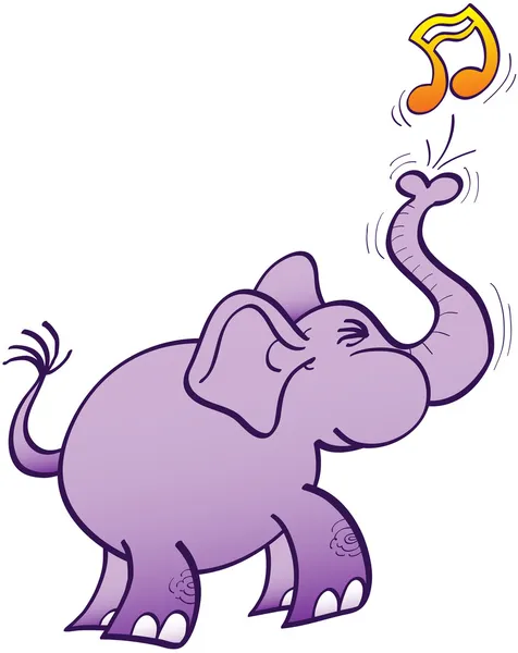 Elefante roxo fazendo nota musical — Vetor de Stock