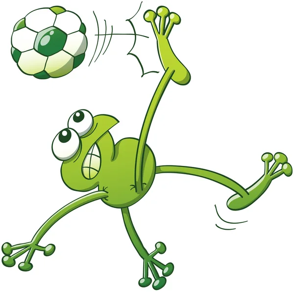 Green frog jumping with ball — Stock Vector