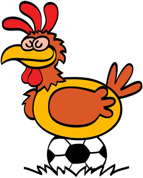 Sleepy hen on soccer ball — Stock Vector