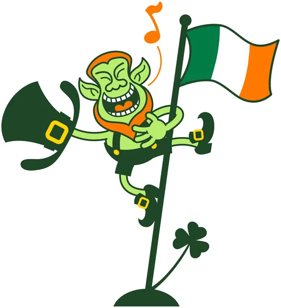 Leprechaun Singing on a Flag Pole — Stock Vector