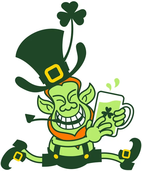 Green Leprechaun Running — Stock Vector