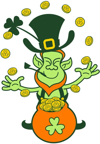 Leprechaun jongleren met gouden munten — Stockvector