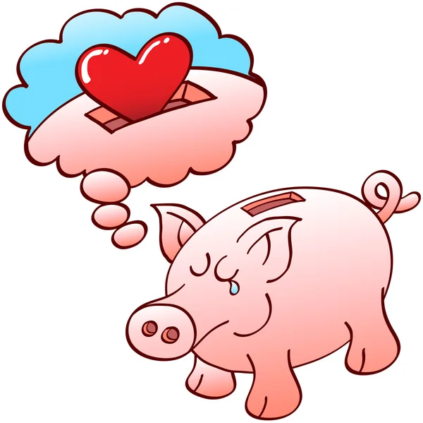 Piggy bank dreaming of red hearts — Stock Vector