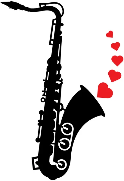 Saxofón con corazones — Vector de stock