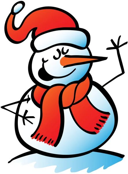Snowman wearing red scarf — Stock Vector