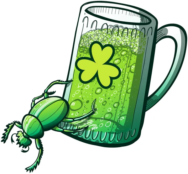 Beetle pushing a glass of Saint Patrick's Day beer — Stock Vector