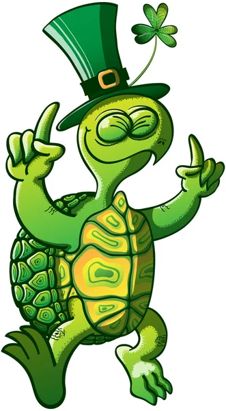 Kura-kura hijau memakai topi - Stok Vektor