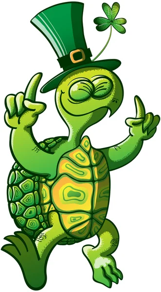 Tortuga verde con sombrero — Vector de stock