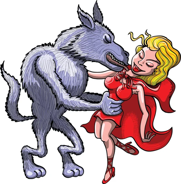 Loup embrasser rouge chaperon — Image vectorielle