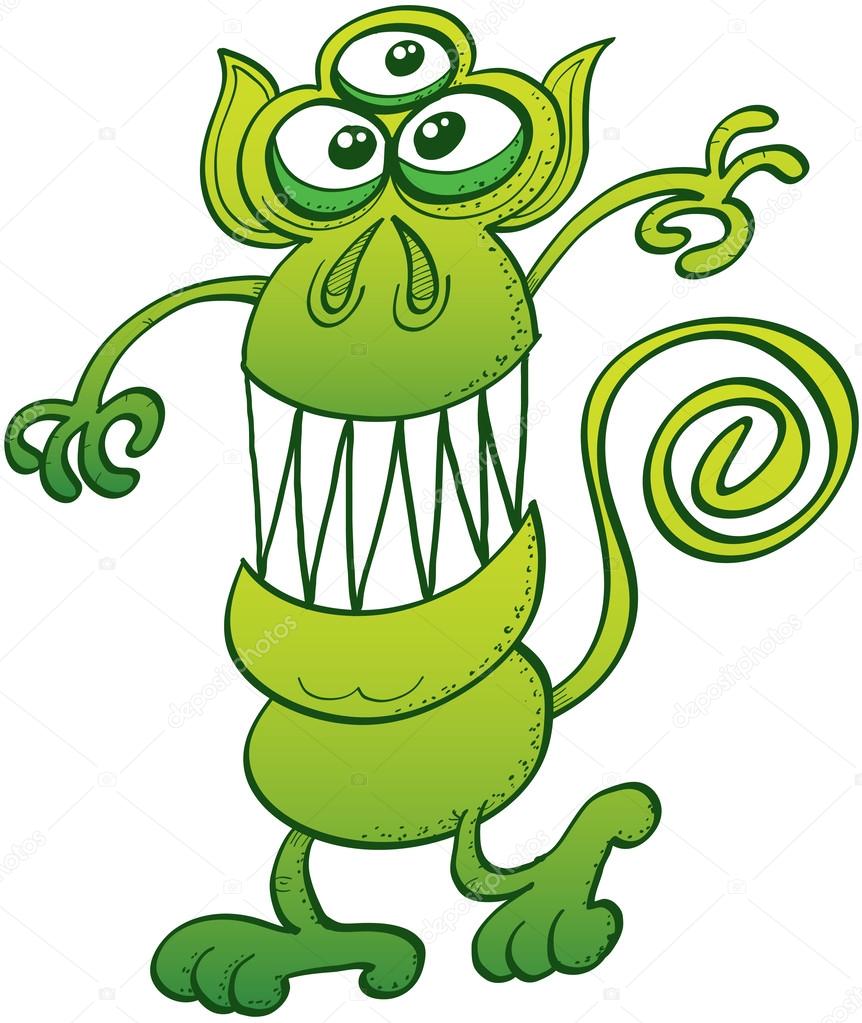 Green monkey-like monster with three eyes