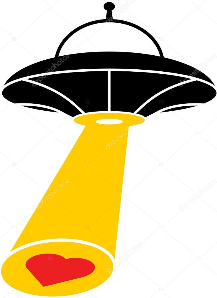 Flying saucer  abduct a red heart