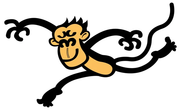 Black monkey with long tail while jumping — Stock Vector