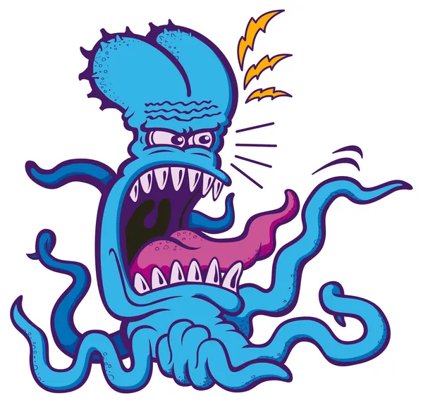 Big blue octopus in an angry mood — Stock Vector