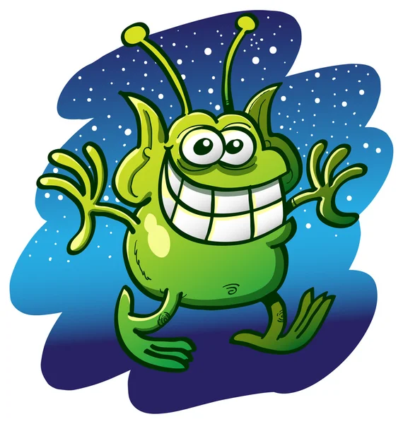 Funny green alien with bulging eyes — Stock Vector