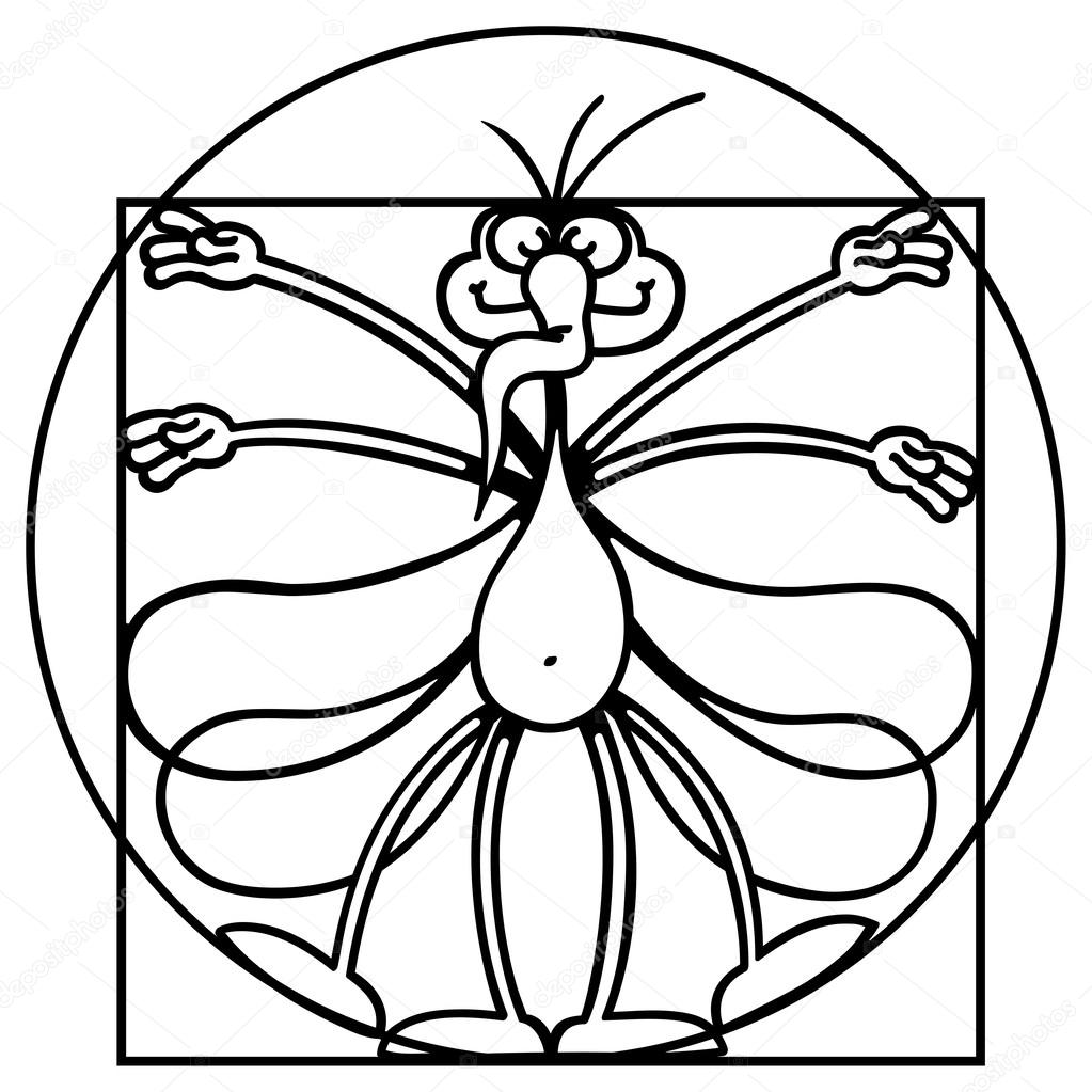 Funny smiling mosquito with four arms