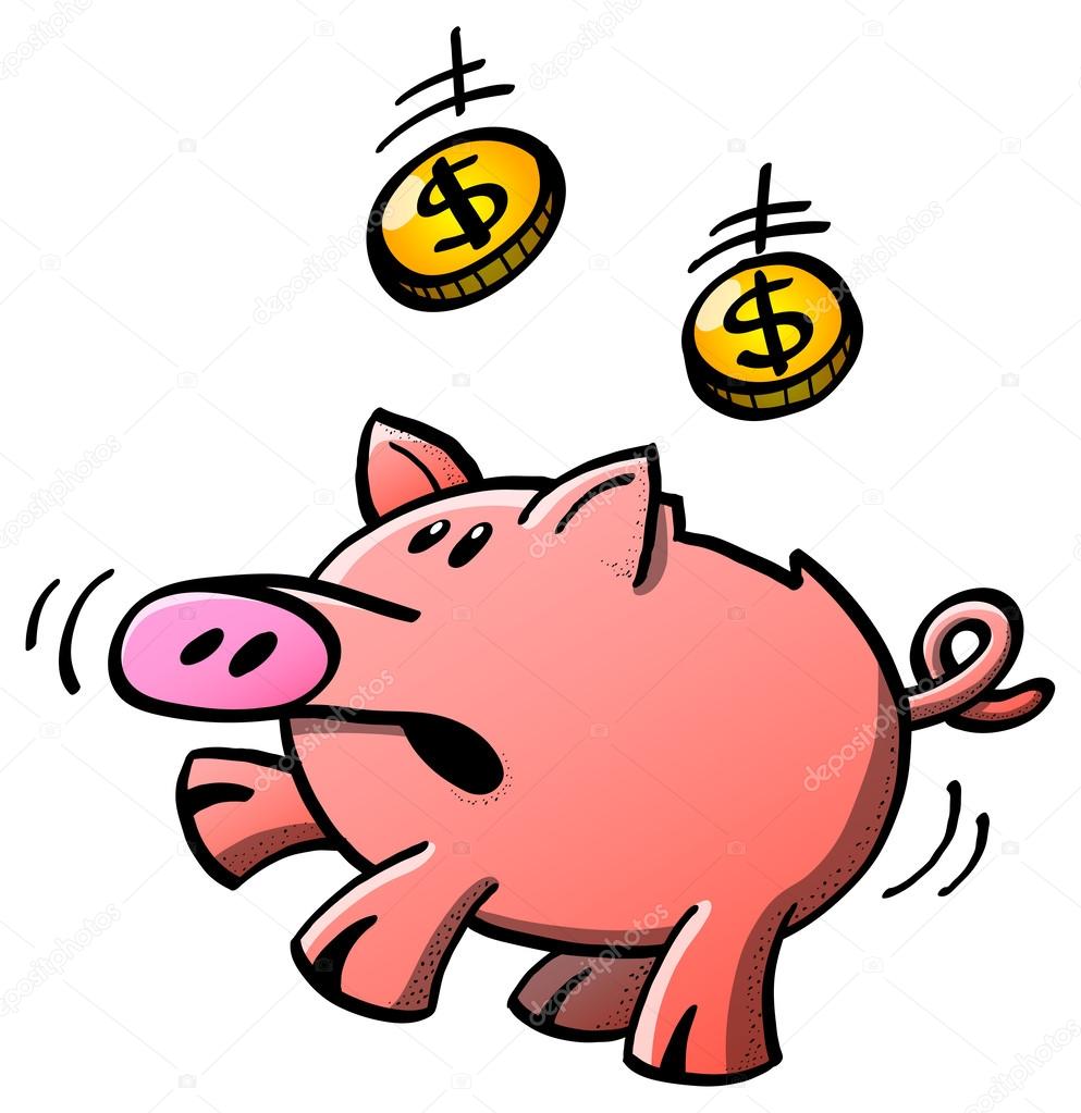 Cute piggy bank feeling worried