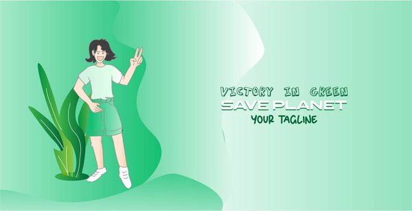 VICTORY IN GREEN SAVE PLANET character women hand pointer background exclusive — Stock Image Victory Green Planet Character Women Hand Pointer Background Exclusive — Stock Photo, Image