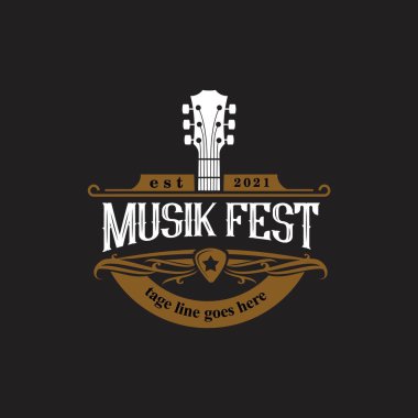 Country Guitar Music Western Vintage Retro logosu özel tasarım ilham kaynağı
