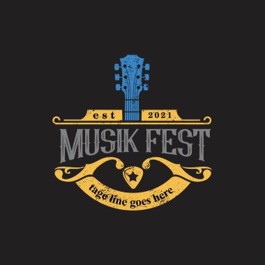 Country Guitar Music Western Vintage Retro logosu özel tasarım ilham kaynağı