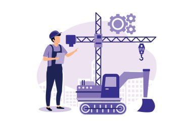 Modern inşaat makineleri illüstrasyon özel tasarım ilhamı