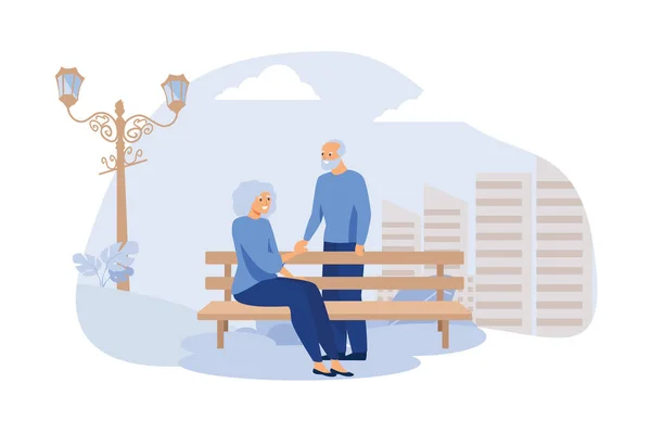 Heureux Couple Personnes Âgées Assis Sur Banc Dans Parc Isolé — Image vectorielle