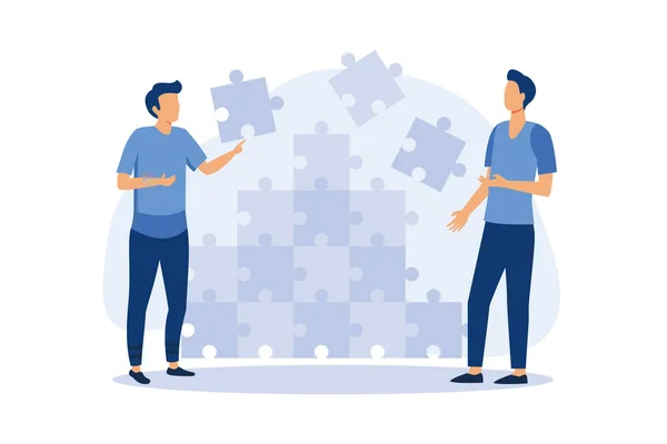 Business Concept Team Metaphor People Connecting Puzzle Elements Vector Illustration — Stockový vektor