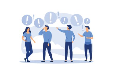 İnsanlar fikir arayışı, problem çözme, web projelerinde ve uygulamalarda kullanım vektörü düz modern tasarım illüstrasyonunda iletişim kurarlar