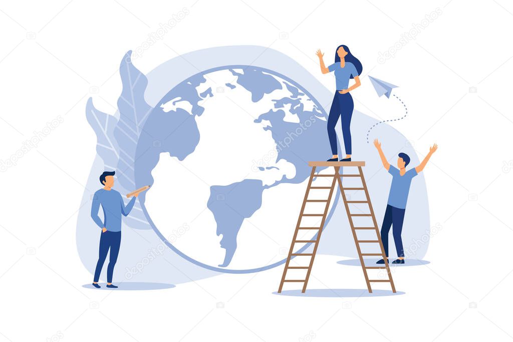 little men prepare for the day of the Earth, save the planet, save energy, the hour of the Earth, the concept of the Earth day vector flat modern design illustration