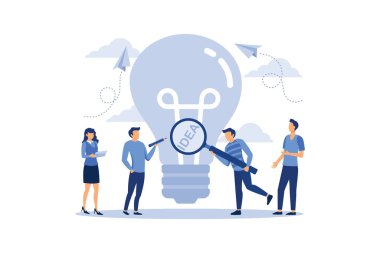 İşteki asistanım. Şebekede terfi. Uzaktan yöneticilik, yeni fikirler aramak, şirkette birlikte çalışmak, düz vektör illüstrasyonunda beyin fırtınası yapmak