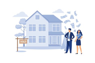 Emlakçı tasarım dairesi. Emlakçı, ev binası, emlak evi, emlakçı ve kira, indirimli konut, daire satın alma, anahtar ve inşaat dairesi çizimi