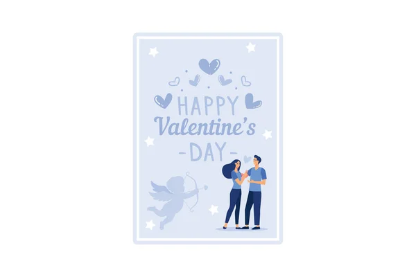 Szerelmes Pár Boldog Valentin Napot Február Szerelmesek Napja Plakátok Brosúrák — Stock Vector