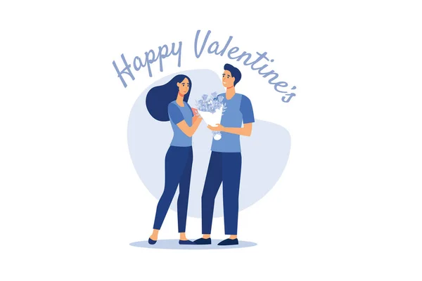 Happy Valentine Dag Par Date Man Ger Blomma Kvinna Valentine — Stock vektor