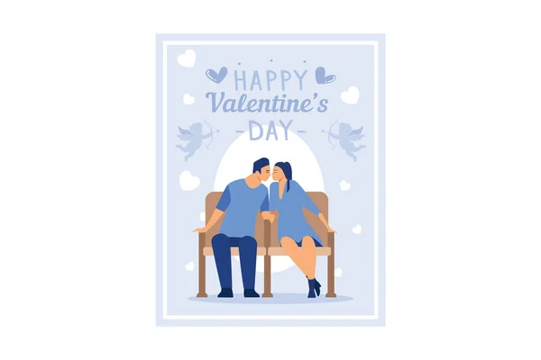Happy Valentine Dag Paar Datum Man Geven Bloem Vrouw Valentijn — Stockvector