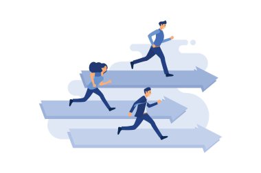 Robot rekabet insan işçi ve kazanmak. Konsept iş vektörü, Gelecek otomasyonu, Yapay zeka, Robot vs İnsan, Düz çizgi film karakter stili.