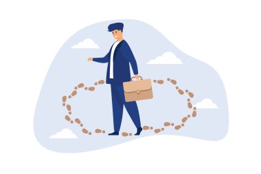 Kariyer yolu çıkmaz sokak, aynı eski tekrarlanan iş, her zamanki iş motivasyon ya da sonsuz döngü rutin iş konsepti, hayal kırıklığına uğramış işadamı çıkış yolu ve kariyer yolu olmadan daireler çiziyor..