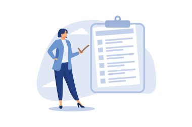 Kişisel değerlendirme, kişisel gelişim ya da iş geliştirme konsepti için kendinizi değerlendirin, kadın başarı listesi not defterinde onay kutusunu kontrol ediyor.